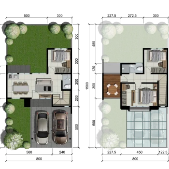 Denah rumah 2 lantai Tipe Delavera CitraLand BSB City Semarang LT 120 LB 77