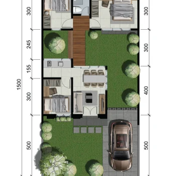 Denah rumah 1 lantai Tipe Anila CitraLand BSB City 120/48 dengan innercourt
